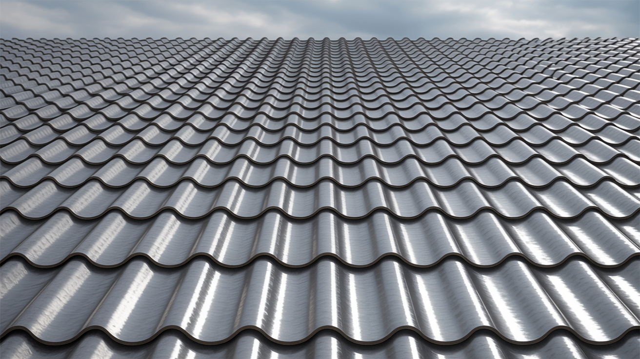 Corrugated metal roof panel texture close-up
